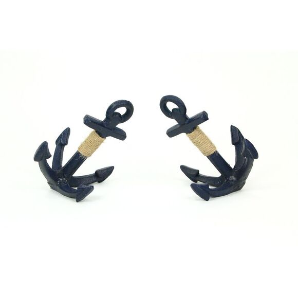 Set of 2 Blue Decorative Cast Iron Anchor Bookends Nautical Bookshelf Decor - Picture 3 of 3
